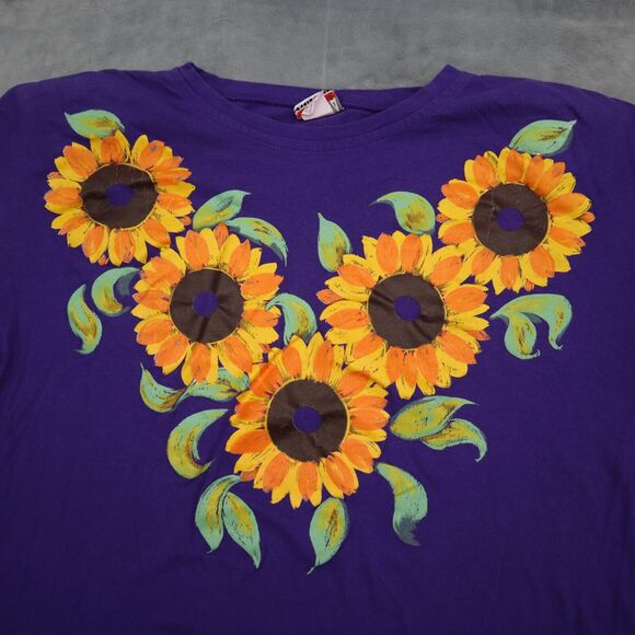 Moda Bazaar Shirt Womens One Size Purple Floral Round Neck Short Sleeve Tee - Picture 8 of 16